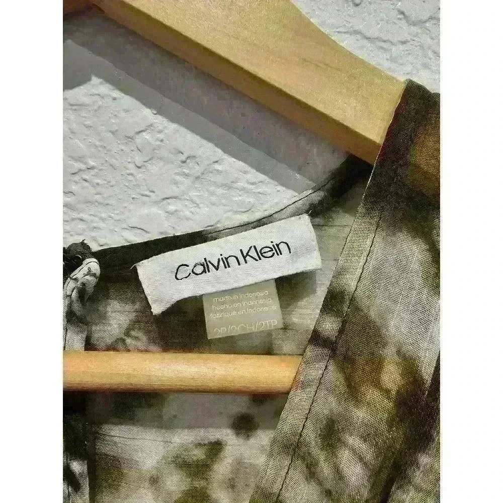 CALVIN KLEINTie-Dyed Maxi Dress. Size 2 Olive Green Tie Dye Fit & Flare Dress. - Picture 4 of 8